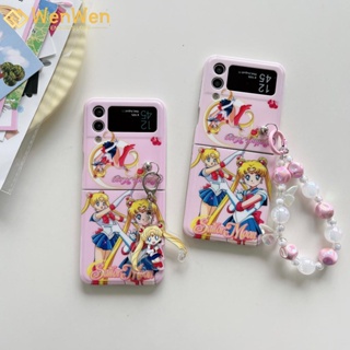 Wenwen เคสโทรศัพท์มือถือแฟชั่น พร้อมจี้โซ่ สําหรับ Samsung Z Flip4 Z Flip3