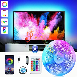 แถบไฟแบ็คไลท์ 5050 USB LED RGB TV ซิงค์เพลง บลูทูธ ควบคุมผ่านแอพ พร้อมรีโมต 3-50 ฟุต สําหรับตกแต่งห้อง