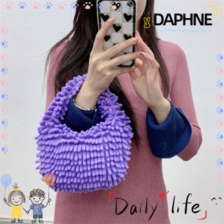 Daphne กระเป๋าถือ แต่งขนเฟอร์เทียม ทรงสี่เหลี่ยม แต่งซิป สีแคนดี้ สําหรับผู้หญิง