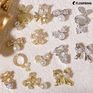 Flospring อุปกรณ์ตกแต่งเล็บ เนคไทโบว์ กระต่าย น้ําหนักเบา ติดทนนาน