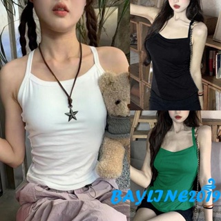 Bay- เสื้อสายเดี่ยว สายสปาเก็ตตี้ แขนกุด เปิดหลัง สีพื้น ฤดูร้อน สไตล์สตรีท สําหรับผู้หญิง