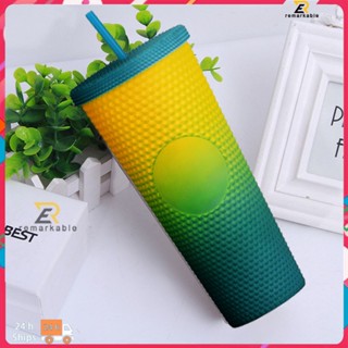 พร้อมส่ง 710ml Gradient Straw Cup Double Layer Plastic Cup Large Capacity Bpa Durian Cup Portable Holiday Party Gradient Cup