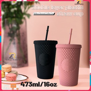 Ready stock ถ้วยกาแฟแบบพกพาความจุขนาดใหญ่ Diamond Radiant Goddess Straw Cup Coffee Cup Cold Cup Tumbler 473ml/16oz Durian Cup
