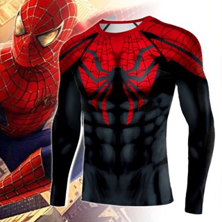 เสื้อยืดแขนยาว คอสเพลย์ Marvel Spiderman แบบแห้งเร็ว สําหรับผู้ชาย