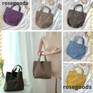 Rosegoods1 กระเป๋าถือ กระเป๋าช้อปปิ้ง ผ้าแคนวาส ลายสก๊อต สีพื้น