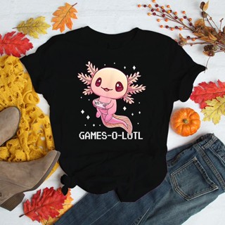 Gamesolotl เสื้อยืดลําลอง แขนสั้น พิมพ์ลายกราฟฟิค Axolotl Video Gamer Grunge สไตล์วินเทจ Y2K ทรงสลิม