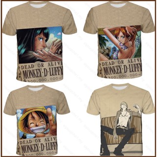 Cool ใหม่ เสื้อยืดลําลอง แขนสั้น คอกลม พิมพ์ลายอนิเมะ One Piece Luffy Zoro Wanted 3D ทรงหลวม พลัสไซซ์ สําหรับทุกเพศ