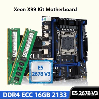 Kllisre X99 ชุดเมนบอร์ดคอมโบ LGA 2011-3 Xeon E5 2678 V3 CPU DDR4 16GB (2PCS 8G) 2133MHz ECC Memory