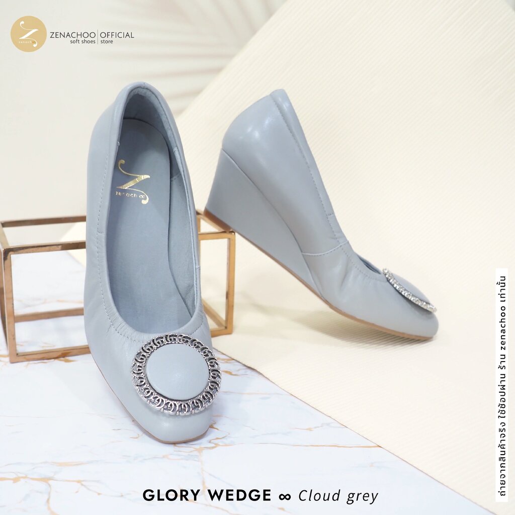 ทรงปกติ:เปลี่ยนไซส์ได้-ไม่รับคืน Zenachoo รุ่นขายดี Glory ส้นเตารีดสูง 2นิ้ว เสริมส้นด้านใน รองเท้าหนังแกะแท้