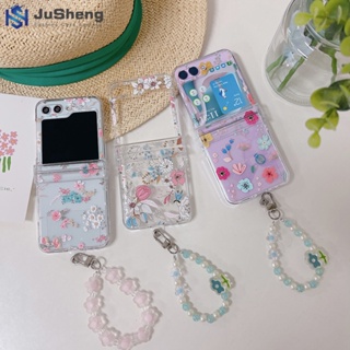 Jusheng เคสโทรศัพท์มือถือ ลายดอกไม้ สามชิ้น แฟชั่น สําหรับ Samsung Z Flip5