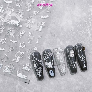 Aroma สติกเกอร์ตกแต่งเล็บ ลายผีดิบ แมงมุม โครงกระดูก ผีดิบ ฮาโลวีน สําหรับผู้หญิง