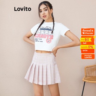 【เซเลปเลือก】Lovito เสื้อครอป พิมพ์ลายตัวอักษร L02003 (White)