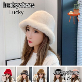 Lucky หมวกบักเก็ต หมวกชาวประมง แบบหนา ลําลอง ผ้ากํามะหยี่ขนนิ่ม สีพื้น แฟชั่นฤดูใบไม้ร่วง ฤดูหนาว สําหรับผู้หญิง