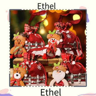 Ethel1 ถุงขนม ผ้านอนวูฟเวน ลายการ์ตูนคริสต์มาสน่ารัก ใช้ซ้ําได้ ซักได้ สําหรับตกแต่งคริสต์มาส