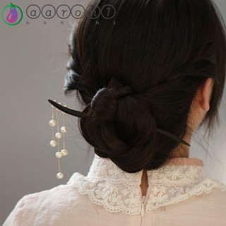 AARON1 Chinese Style Hair Clasp Elegant Headwear Pearl Wooden Ebony Tassel Hairpin