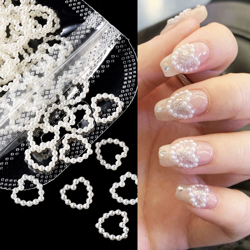 ลูกปัดไข่มุก ลายดอกไม้ 3D สําหรับตกแต่งเล็บ DIY 100 ชิ้น ต่อถุง