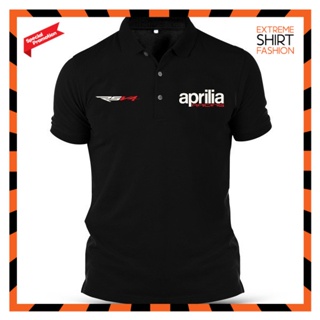 เสื้อยืดโปโล ผ้าฝ้าย พิมพ์ลายโลโก้ Aprilia RSV4 Superbike MotoGP Baju Lelaki สําหรับผู้ชาย