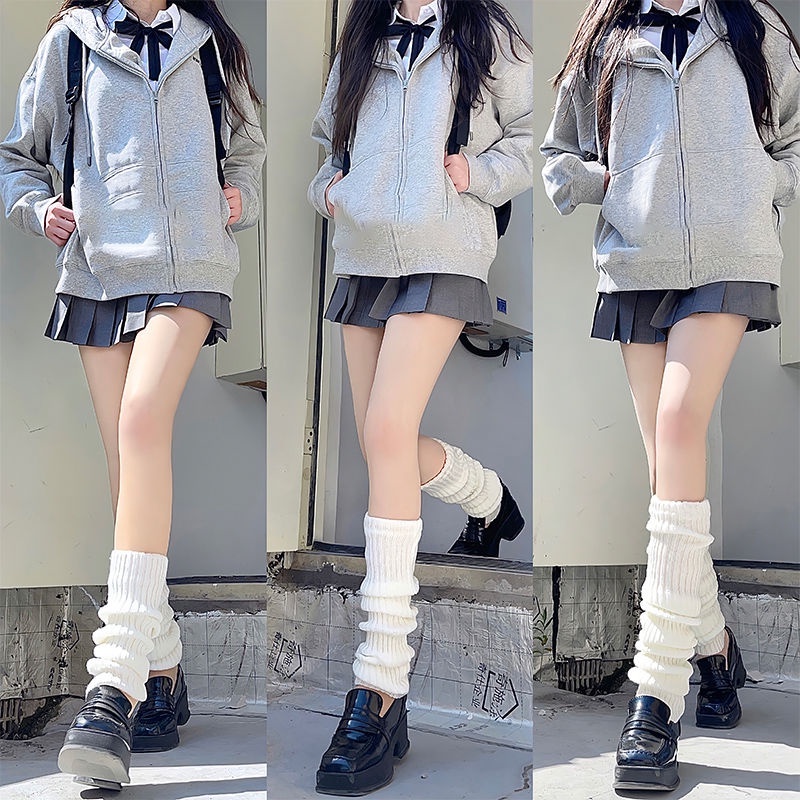 (5 สี) ปลอกสวมหุ้มขา ผ้าถัก ยืดหยุ่น สีขาว อบอุ่น ความยาว 40 ซม. สําหรับเด็กผู้หญิง