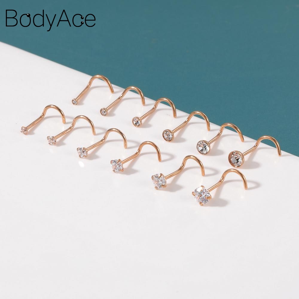 Bodyace จิวเจาะจมูก สเตนเลส คริสตัล เพทาย รูปตัว S 1.5 2 รูปที่ 8