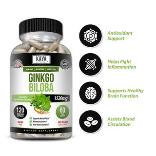 บำรุงสมอง สารสกัดจากใบแป๊ะก๊วย Ginkgo Biloba 1520 mg Capsules เสริมสร้าง ความจำสมอง บำรุงสมาธิ
