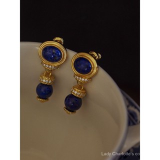  eardrop gift earringRoman past 2023 New Designer Mediterranean Vintage Gold-Plated Blue Earrings Earrings Eardrops High Sense 3LM2