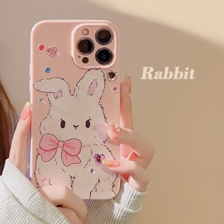 เคสโทรศัพท์มือถือนิ่ม ลายกระต่ายน่ารัก ประดับเพชร สีชมพู Diy สําหรับ iPhone 14pro max 13 14 11 12 13