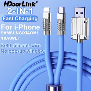 Hdoolink 2 in 1 66W 5A สายชาร์จเร็ว สําหรับ iP-hone 14 Xiaomi ชาร์จเร็ว IOS Type C สายชาร์จซิลิโคนเหลว สายชาร์จข้อมูล