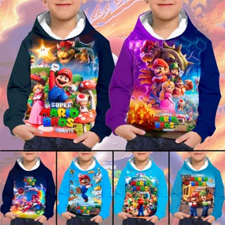 เสื้อแจ็กเก็ตกันหนาว แขนยาว มีฮู้ด ลายภาพยนตร์ Super Mario แฟชั่นฤดูหนาว สําหรับเด็กผู้ชาย และเด็กผู้หญิง อายุ 3-13 ปี 2023