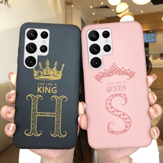 เคสโทรศัพท์มือถือ ซิลิโคนนิ่ม ผิวด้าน บางมาก ลายมงกุฎ ตัวอักษร หรูหรา สําหรับ Samsung Galaxy S23 Ultra S 23 Ultra