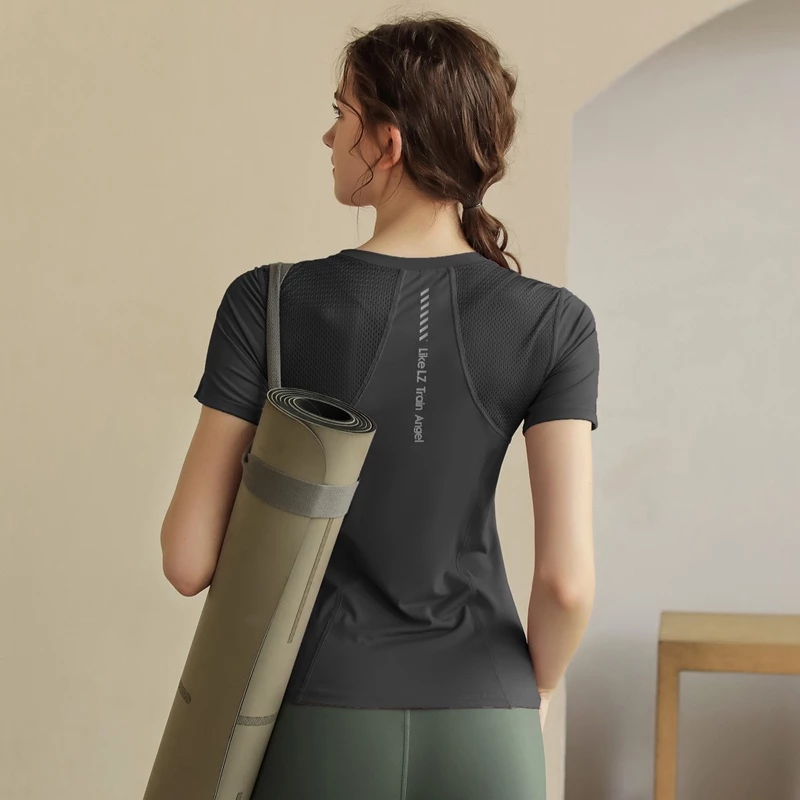 เสื้อยืดแขนสั้น เหมาะกับใส่ออกกําลังกาย เล่นโยคะ วิ่ง สําหรับผู้หญิง thumbnail 3