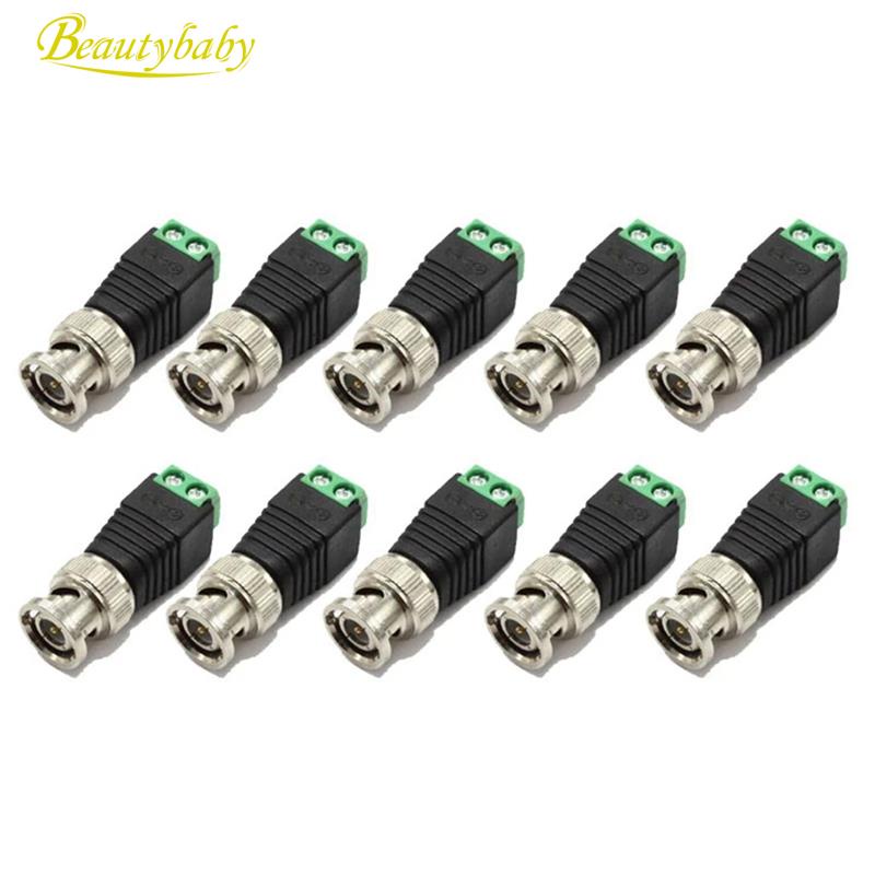 10 ชิ้นชายโลหะ BNC Connector พร้อม DC Connector ปลั๊กสกรู Terminal UTP วิดีโอ Balun สําหรับกล้องวงจร