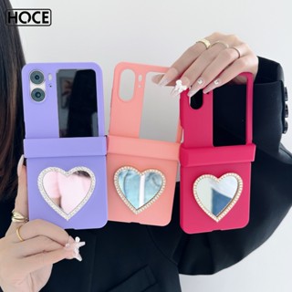 Hoce 3in1 เคสโทรศัพท์มือถือแบบกระจก ฝาพับ คริสตัล กันกระแทก ลายหัวใจ สําหรับ OPPO FindN2Flip n2flip