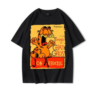 เสื้อแขนสั้น เสื้อไม่ต้องรีด เสื้อยืดไม่ต้องรีด คอกลม ๑Garfield ร่