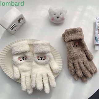 Lombard ถุงมือขับรถ ผ้าวูล แบบนุ่ม กํามะหยี่ หน้ายิ้ม ฤดูใบไม้ร่วง และฤดูหนาว ถุงมือเต็มนิ้ว สําหรับผู้หญิง