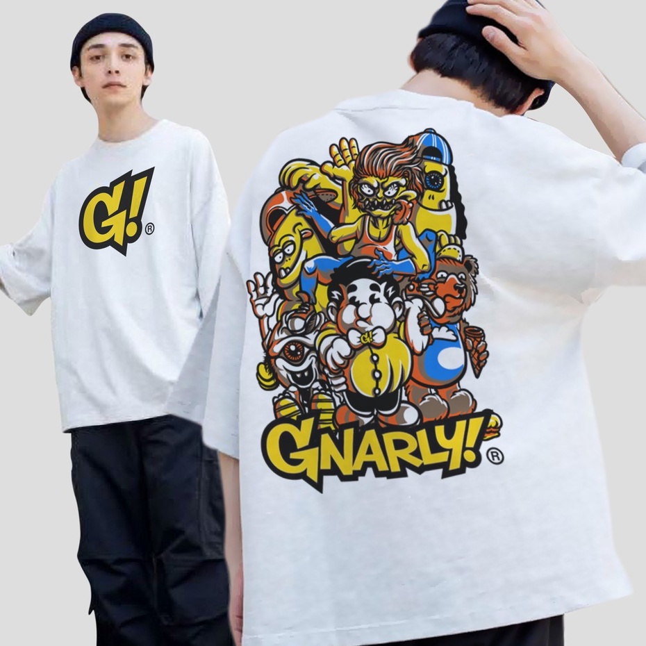 เสื้อยืดผ้าฝ้ายพิมพ์ลายStreet style shirt Local clothing Brand Gnarly White oversized Tshirt for Men