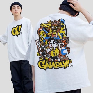 เสื้อยืดผ้าฝ้ายพิมพ์ลายStreet style shirt Local clothing Brand Gnarly White oversized Tshirt for Men and Women tops