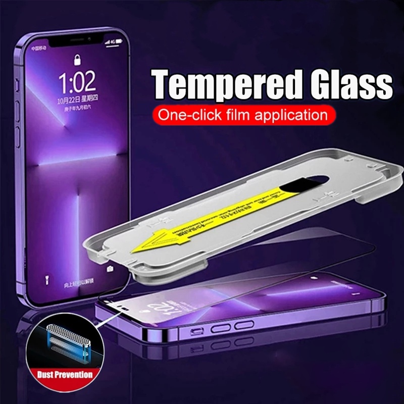 คลิกเดียวติดตั้งตัวป้องกันหน้าจอสำหรับ iPhone 11 12 16 13 17 Pro Max Air XR 15 13 X XS 7 8 Plus Mini SE HD กระจกนิรภัย