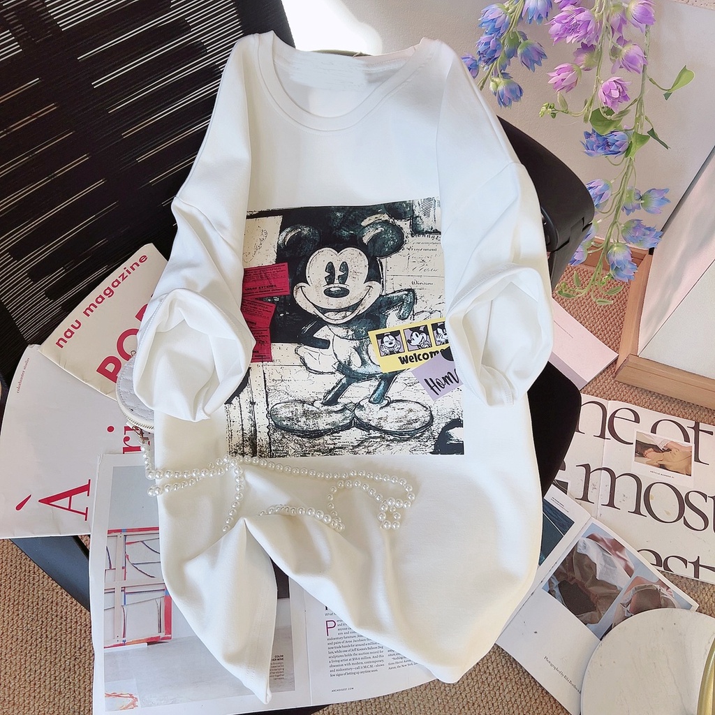 เสื้อยืด คอกลม แขนสั้น พิมพ์ลายการ์ตูนมิกกี้ แฟชั่น สําหรับผู้หญิง