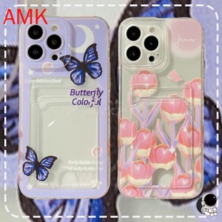 เคสโทรศัพท์มือถือแบบใส ลายผีเสื้อ ดอกทิวลิป พร้อมช่องใส่บัตร สําหรับ Tecno Spark 10 PRO 6 Go infinix smart 7 zero 5G 2023 X NEO NOTE 30 PRO 12 G96 HOT 11 11S NFC 5 PLUS 20