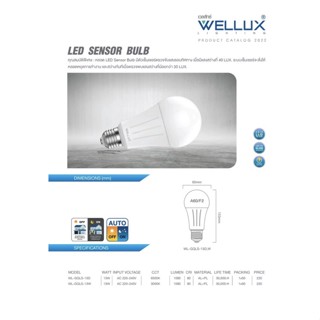 แสงจ้ามาก WELLUX หลอดไฟตรวจจับแสง 13W เปิด/ปิดเองอัตโนมัติ LED Light Sensor GQ Series ขั้วE27