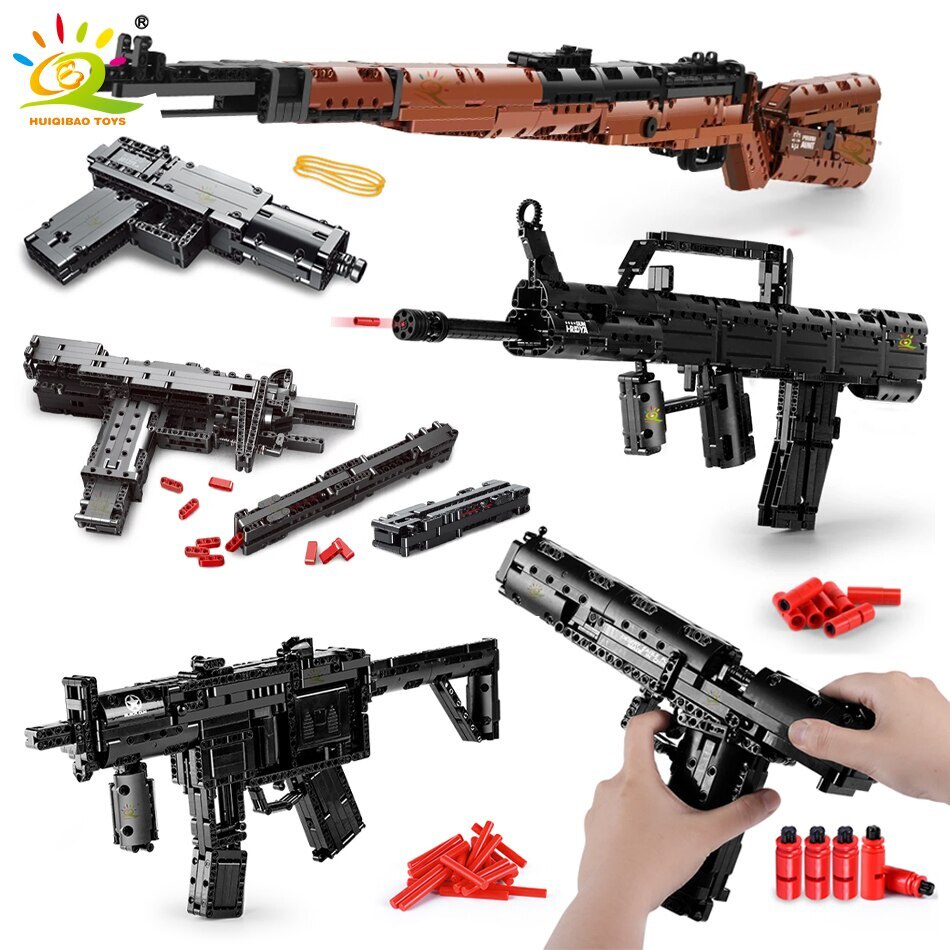 Tech 98K QBZ 95 Uzi Sniper Rifle Glock Signal Gun Desert Eagle Pistol Building Blocks Military Bricks Shooting Game Toys