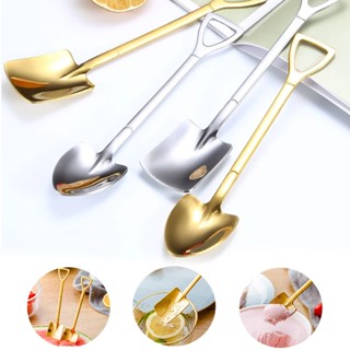 Gold Sliver Tip Shovel Flat Shovel Creative Retro Shovel Coffee Spoon Stainless Steel Dessert Spoon Kitchen Tableware Bar Tool Watermelon Spoon Ice Cream Spoon