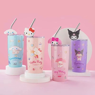 Sanrio Series แก้วน้ําเหล็ก มีฉนวนกันความร้อน ลาย Hello Kittys พร้อมฝาปิด 600 มล. สําหรับเด็กผู้หญิง