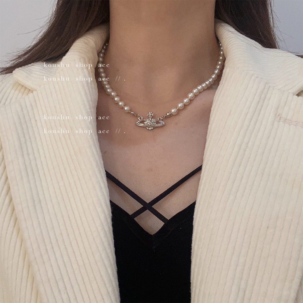 สร้อยข้อมือดาวเสาร์เงินราชินีแม่ปกโซ่ วิวาน หญิงวิเวียนบุคลิกภาพสร้อยคอมุก