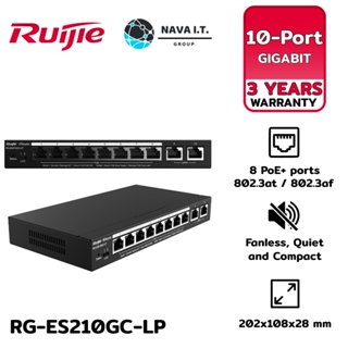 COINSคืน15%⚡FB9JMZV6⚡ RUIJIE (RG-ES210GC-LP) 10-PORT GIGABIT MANAGED SWITCH WITH 8 POE+ PORTS - รับประกัน 3 ปี