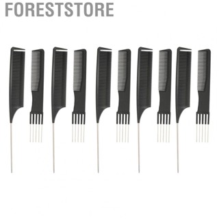 Foreststore Metal Tail Combs Set  Lightweight Pin Teasing Combs Set Comfortable Handles Alloy Hair Styling 10pcs  for Home