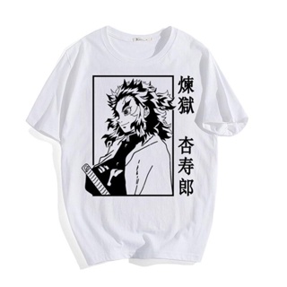 ป่าJapanese Anime Demon Slayer T Shirt Women Kawaii Kimetsu No Yaiba Graphic Tees Rengoku Kyoujurou Short Sleeve Tops Fu