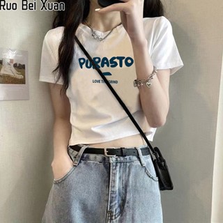 Ruo Bei Xuan  เสื้อยืดหลวมคอกลมพิมพ์ใหม่ของผู้หญิง