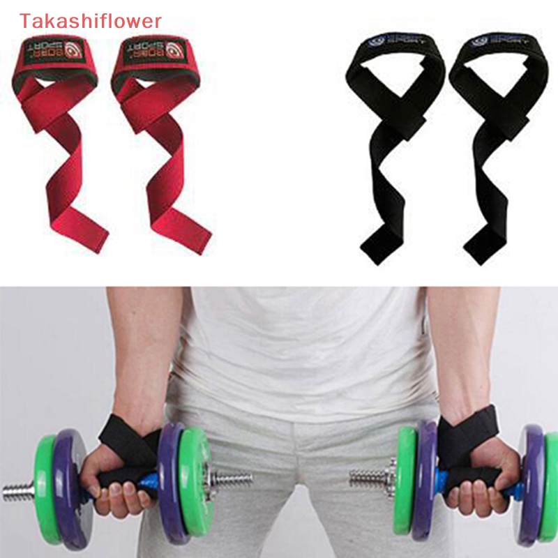 (Takashiflower) 2X Padded weight lifg straps training gym gloves hand bar wrist wraps support
