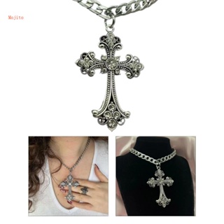 Mojito Vintage Baroque Christian Cross Necklace For Women Man Silver Color With Crystal